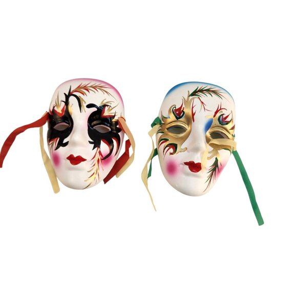 Venetian Style Mardi Gras Decorative Wall Masks Set Of 2 With Ribbon Ties For Ar - Picture 7 of 7